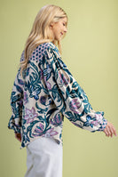 GiGio OVERSIZED Floral Print Top in Teal Mix