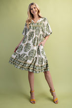 Load image into Gallery viewer, GiGio Contrasting Mixed Print Mini Dress in Sage
