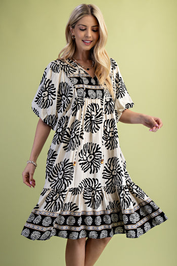 GiGio Contrasting Mixed Print Mini Dress in Black