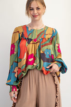 Load image into Gallery viewer, Easel Vibrant Abstract Floral Print Rayon Gauze Top in Sage Teal
