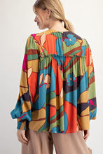 Load image into Gallery viewer, Easel Vibrant Abstract Floral Print Rayon Gauze Top in Sage Teal
