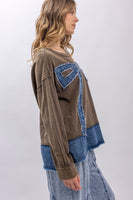BlueVelvet Denim Bow Patched Top in Brown-Denim