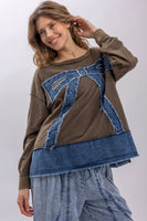 BlueVelvet Denim Bow Patched Top in Brown-Denim