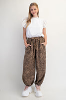 Easel Leopard Print Terry Knit Joggers in Mocha