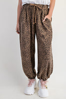 Easel Leopard Print Terry Knit Joggers in Mocha