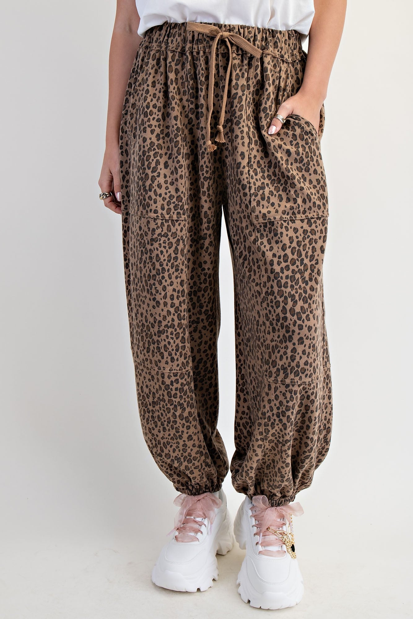 Easel Leopard Print Terry Knit Joggers in Mocha – June Adel
