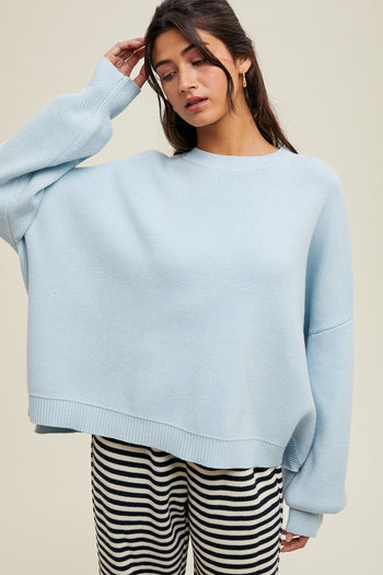 Wishlist Solid Color Knit Sweater in Baby Blue