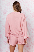 RARERAW Terry Knit Sweatshirt and Skort Set with Lace Bow Details in Pink