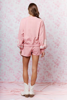 RARERAW Terry Knit Sweatshirt and Skort Set with Lace Bow Details in Pink