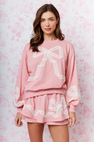 RARERAW Terry Knit Sweatshirt and Skort Set with Lace Bow Details in Pink