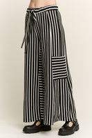 Jade By Jane Textured Stripe Wide Leg Pants in Black
