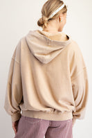 Easel Terry Knit Flower Patched Pullover Hoodie in Latte