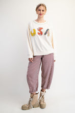 Load image into Gallery viewer, Easel Soft Washed Terry Knit Sweatshirt with Mixed Print USA Patched Front in Ivory
