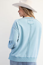 Load image into Gallery viewer, Easel Soft Washed Terry Knit Sweatshirt with Mixed Print USA Patched Front in Dusk Blue
