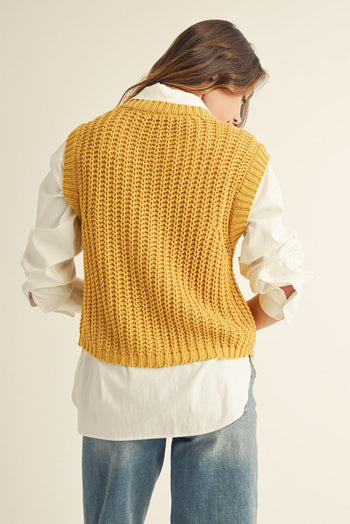 Jodifl Solid Color Knit Sweater Vest in Mustard
