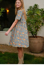 Load image into Gallery viewer, TRENDiLiTY Washed Denim Floral Print Mini Dress in Denim
