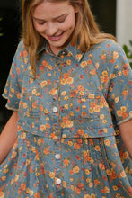 Load image into Gallery viewer, TRENDiLiTY Washed Denim Floral Print Mini Dress in Denim
