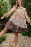 TRENDiLiTY Mix n Match Print Boho Mini Dress in Brown Mix