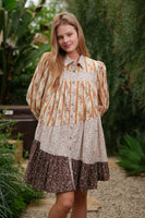 TRENDiLiTY Mix n Match Print Boho Mini Dress in Brown Mix