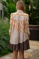 TRENDiLiTY Mix n Match Print Boho Mini Dress in Brown Mix