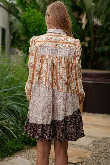 TRENDiLiTY Mix n Match Print Boho Mini Dress in Brown Mix