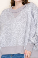 White Birch Terry Knit Leopard Print Top in Grey