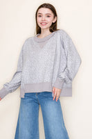 White Birch Terry Knit Leopard Print Top in Grey