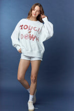 Load image into Gallery viewer, Peach Love Terry Knit Top with Mixed Print TOUCHDOWN Patched Front in White/Crimson
