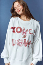 Load image into Gallery viewer, Peach Love Terry Knit Top with Mixed Print TOUCHDOWN Patched Front in White/Crimson
