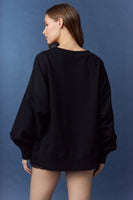 Peach Love Terry Knit Top with Mixed Print TOUCHDOWN Patched Front in Black