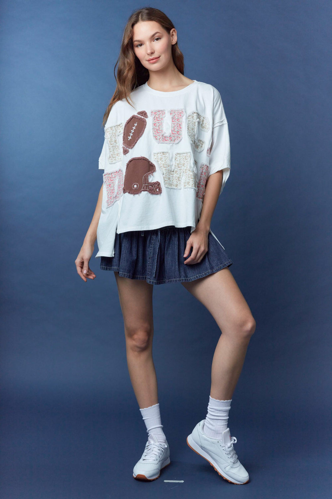 Peach Love OVERSIZED Floral Patched TOUCH DOWN Top in Off White