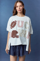 Peach Love OVERSIZED Floral Patched TOUCH DOWN Top in Off White