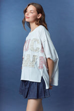 Load image into Gallery viewer, Peach Love OVERSIZED Floral Patched TOUCH DOWN Top in Off White
