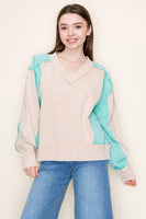 White Birch Color Block Knit Top in Washed Sand