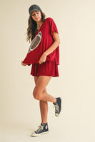 AnnieWear Solid Color Top with Leopard Football Patch Front in Crimson