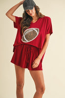 AnnieWear Solid Color Top with Leopard Football Patch Front in Crimson