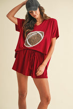 Load image into Gallery viewer, AnnieWear Solid Color Top with Leopard Football Patch Front in Crimson
