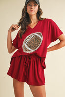 AnnieWear Solid Color Top with Leopard Football Patch Front in Crimson