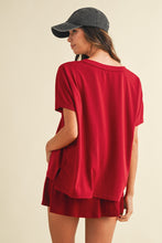 Load image into Gallery viewer, AnnieWear Solid Color Top with Leopard Football Patch Front in Crimson
