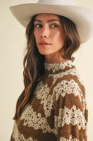 AnnieWear Brushed Knit Floral Jacquard Top in Mocha