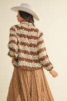 AnnieWear Brushed Knit Floral Jacquard Top in Mocha