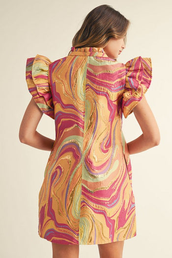 Jodifl Abstract Jacquard Mini Dress in Mustard Mix