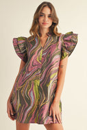 Jodifl Abstract Jacquard Mini Dress in Green Mix