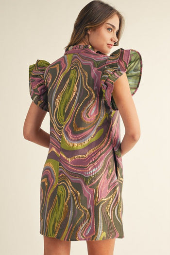 Jodifl Abstract Jacquard Mini Dress in Green Mix S