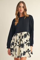 Jodifl Contrasting French Terry and 3D Floral Dress in Black ON ORDER