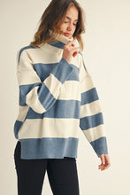 Load image into Gallery viewer, Jodifl Reversed Stitched Wide Striped Knit Top in Denim
