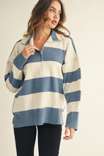 Load image into Gallery viewer, Jodifl Reversed Stitched Wide Striped Knit Top in Denim
