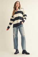 Jodifl Reversed Stitched Wide Striped Knit Top in Charcoal