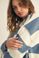 Jodifl Reversed Stitched Wide Striped Knit Top in Denim