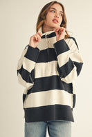 Jodifl Reversed Stitched Wide Striped Knit Top in Charcoal